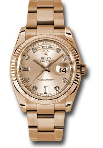 Rolex Pink Gold Day-Date 36 Watch - Fluted Bezel - Champange Diamond Dial - Oyster Bracelet - 118235 chdo