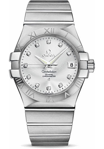 Omega Gents Constellation Chronometer Watch - 35 mm Brushed Steel Case - Silver Diamond Dial - 123.10.35.20.52.001