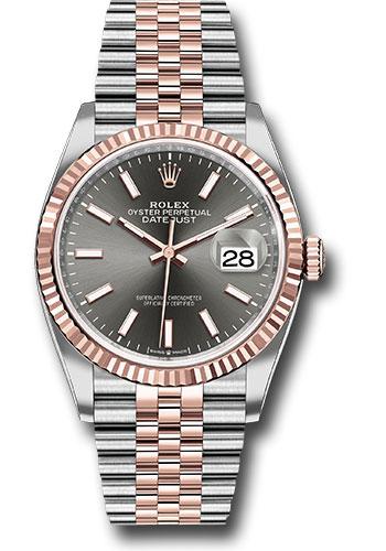 Rolex Steel and Everose Rolesor Datejust 36 Watch - Fluted Bezel - Dark Rhodium Index Dial - Jubilee Bracelet - 126231 dkrij