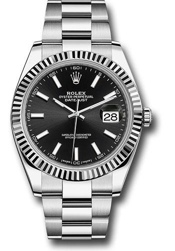 Rolex Steel and White Gold Rolesor Datejust 41 Watch - Fluted Bezel - Black Index Dial - Oyster Bracelet - 126334 bkio