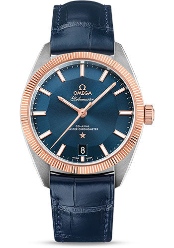 Omega Constellation Globemaster Co-Axial Master Chronometer Watch - 39 mm Steel And Sedna Gold Case - Sedna Gold Fluted Bezel - Blue Dial - Blue Leather Strap - 130.23.39.21.03.001