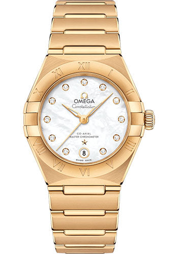 Omega Constellation Manhattan Co-Axial Master Chronometer Watch - 29 mm Yellow Gold Case - Mother-Of-Pearl Diamond Dial - 131.50.29.20.55.002