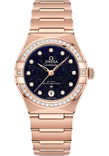 Omega Constellation Omega Co-Axial Master Chronometer - 29 mm Sedna Gold Case - Diamond Bezel - Blue Glass Diamond Dial - 131.55.29.20.53.003