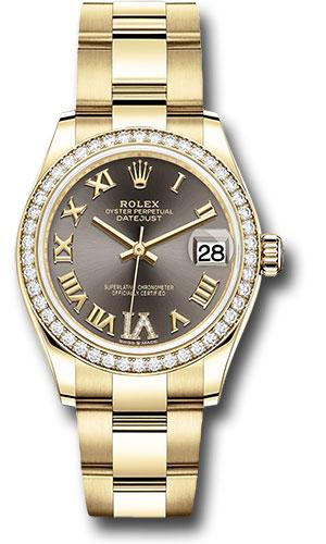 Rolex Yellow Gold Datejust 31 Watch - Diamond Bezel - Dark Grey Diamond Six Dial - Oyster Bracelet - 278288RBR dkgdr6o