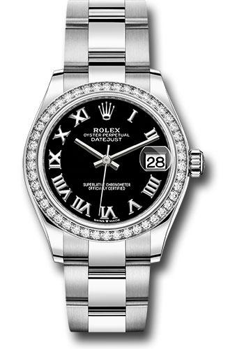 Rolex Steel and White Gold Datejust 31 Watch - Diamond Bezel - Black Roman Dial - Oyster Bracelet - 278384RBR bkro