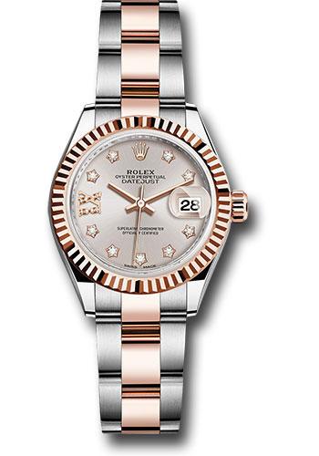 Rolex Steel and Everose Gold Rolesor Lady-Datejust 28 Watch - Fluted Bezel - Sundust Diamond Star Dial - Oyster Bracelet - 279171 su9dix8do