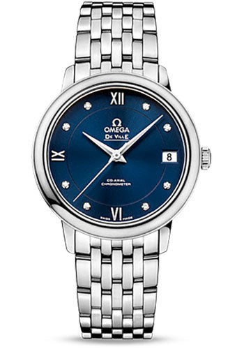 Omega De Ville Prestige Co-Axial Watch - 32.7 mm Steel Case - Blue Diamond Dial - 424.10.33.20.53.001