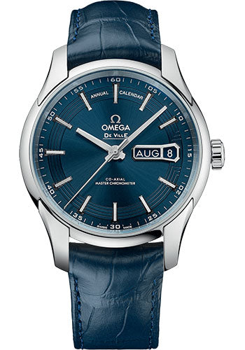 Omega De Ville Hour Vision Co-Axial Master Chronometer Annual Calendar Watch - 41 mm Steel Case - Blue Dial - Unique Leather Strap - 433.33.41.22.03.001