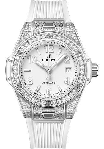 Hublot Big Bang One Click Steel White Pave Watch - 33 mm - White Dial - White Rubber Strap-485.SE.2010.RW.1604