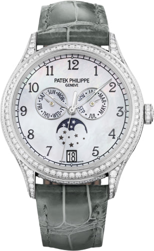 Patek Philippe Complications Annual Calendar Moon Phases White Gold White Mother of Pearl Dial Diamond Bezel 38mm  - 4948G-010