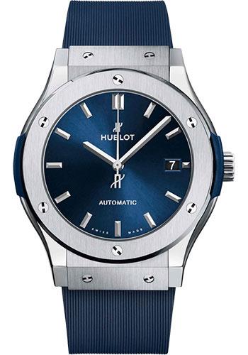 Hublot Classic Fusion Titanium Blue Watch - 45 mm - Blue Dial - Blue Lined Rubber Strap-511.NX.7170.RX