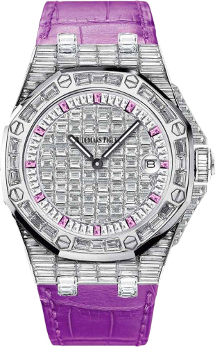 Audemars Piguet Royal Oak Offshore Quartz 37mm Diamond Pave Pink Sapphires White Gold Leather | 67543BC.ZZ.DXXXCR.01