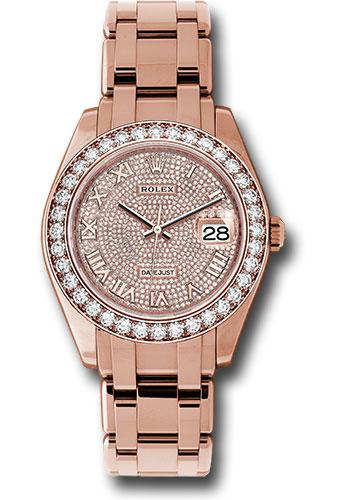 Rolex Everose Gold Datejust Pearlmaster 39 Watch - 36 Diamond Bezel - Diamond Paved Roman Dial - 86285 dpr