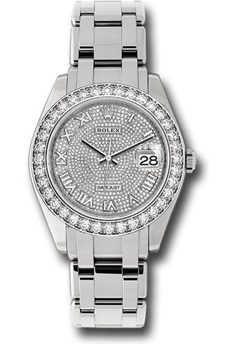 Rolex White Gold Datejust Pearlmaster 39 Watch - 36 Diamond Bezel - Diamond Paved Roman Dial - 86289 dpr