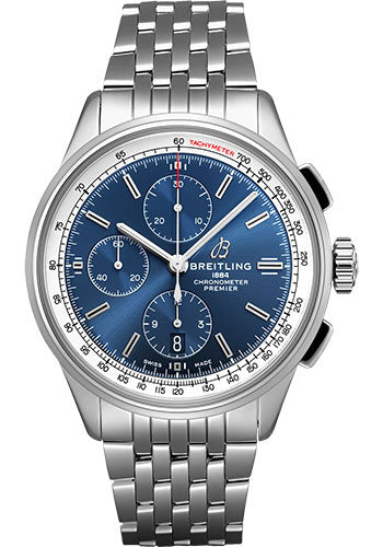 Breitling Premier Chronograph Watch - 42mm Steel Case - Blue Dial - Steel Bracelet - A13315351C1A1