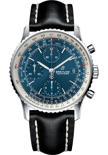 Breitling Navitimer 1 Chronograph 41 Watch - Steel Case - Aurora Blue Dial - Black Leather Strap - A13324121C1X1