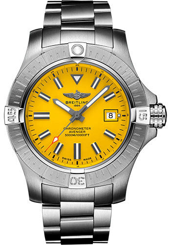 Breitling Avenger Automatic 45 Seawolf Watch - Stainless Steel - Yellow Dial - Metal Bracelet - A17319101I1A1