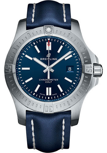 Breitling Chronomat Colt Automatic 44 Watch - Steel Case - Mariner Blue Dial - Blue Leather Strap - A17388101C1X1