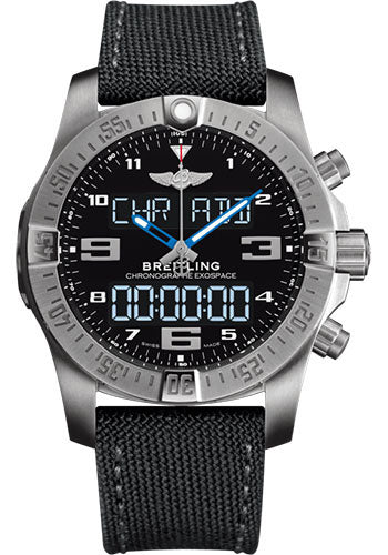 Breitling Exospace B55 Watch - Titanium - Volcano Black Dial - Black Military Strap - Tang Buckle - EB5510H2/BE79/100W/A20BASA.1