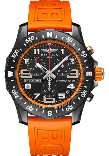 Breitling Endurance Pro Watch - Breitlight® - Black Dial - Orange Rubber Strap - Tang Buckle - X82310A51B1S1