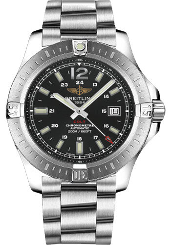 Breitling Colt Automatic Watch - 44mm Steel Case - Volcano Black Dial - Satin Steel Professional III Bracelet - A1738811/BD44/173A