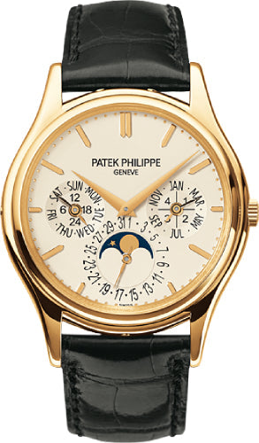 Patek Philippe Grand Complications Day-Date Annual Calendar Moon Phase 37.2mm White Opaline Index Yellow Gold Leather Automatic | 5140J-001