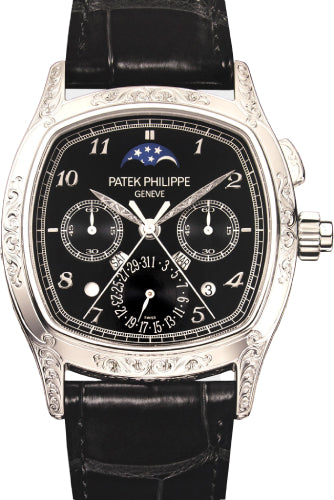 Patek Philippe Grand Complications Perpetual Calendar Moon Phase Chronograph 37 x 45mm Black Arabic Platinum Leather Manual | 5951/500P-001