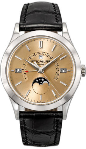 Patek Philippe Grand Complications Perpetual Calendar Day-Date Moon Phase 39.5mm Honey Brown Index Platinum Leather Automatic - 5496P-014