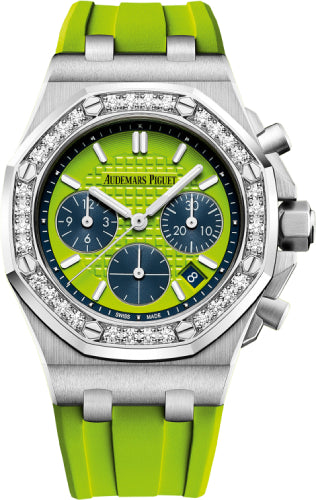 Audemars Piguet Royal Oak Offshore Selfwinding Chronograph Stainless Steel Green Dial 37mm Diamond Bezel Rubber Strap | 26231ST.ZZ.D038CA.01