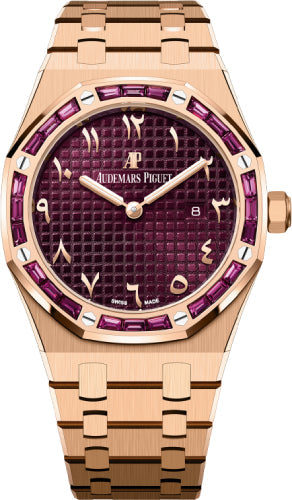 Audemars Piguet Royal Oak Quartz Rose Gold Garnet Baguette Bezel 33mm Purple Dial | 67656OR.GR.1261OR.01