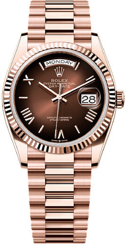 Rolex Day-Date 36 36mm Brown Ombré Dial Fluted Bezel—128235