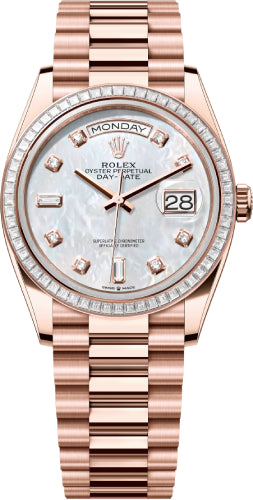 Rolex Day-Date 36 36mm White MOP Diamond-Set Dial Diamond-Set Bezel President Bracelet - 128395TBR