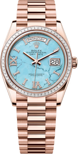 Rolex Day-Date 36 36mm Turquoise Diamond-Set Dial Diamond-Set Bezel President Bracelet - 128395TBR