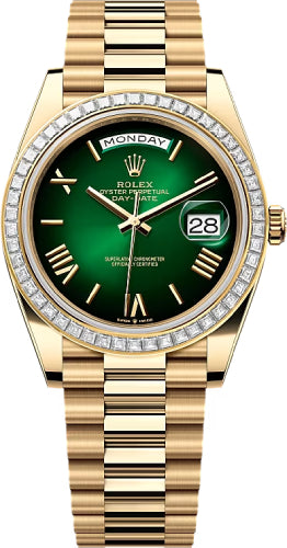 Rolex Day-Date 40 40mm Green ombré Dial Diamond Set Bezel President Bracelet - 228398TBR