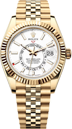 Rolex Sky-Dweller Yellow Gold 42mm Intense White Dial Fluted Bezel Jubilee Bracelet - 336938