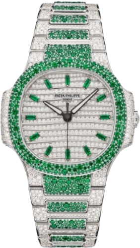 Patek Philippe Nautilus Haute Joaillerie White Gold Set With Emeralds & Diamonds | 7118/1453G-001