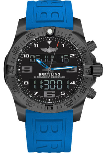 Breitling Exospace B55 Night Mission Bluetooth Chronograph Watch - 46mm Black Titanium Case - Volcano Black Dial - Blue Black Twinpro Strap - VB5510H21B1S1