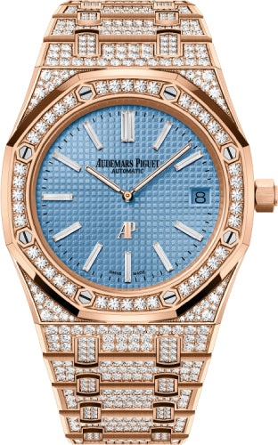 Audemars Piguet Royal Oak 39mm Extra-Thin Rose Gold Light Blue Diamond - 15202OR.ZZ.1241OR.01