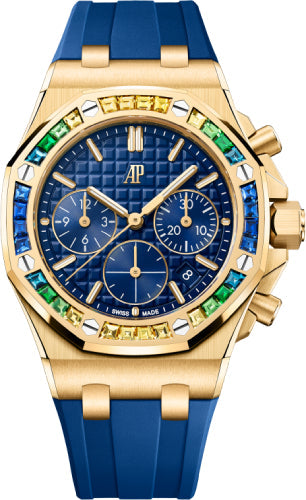 Audemars Piguet Royal Oak Offshore 37 mm Chronograph Yellow Gold Sapphires Bezel Blue Dial - 26236BA.YY.D346CA.01